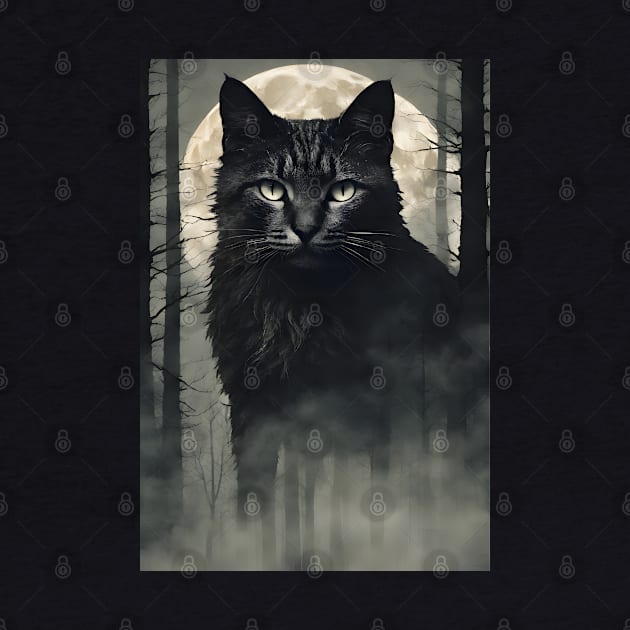 Giant Black Cat in the Foggy Forest Vintage by Art-Jiyuu
